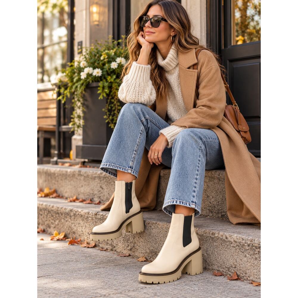 Free People James Chelsea Leather Platform Boots – Cream – EU 36 - Picture 2 of 9
